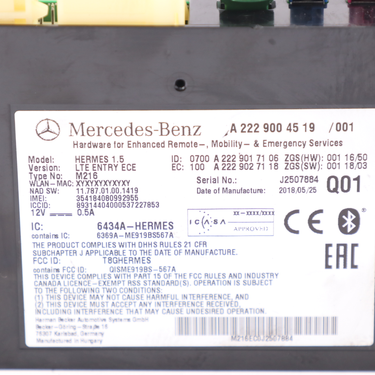 Kommunikationsmodul Mercedes R172 C117 W176 Hermes LTE Steuergerät A2229004519