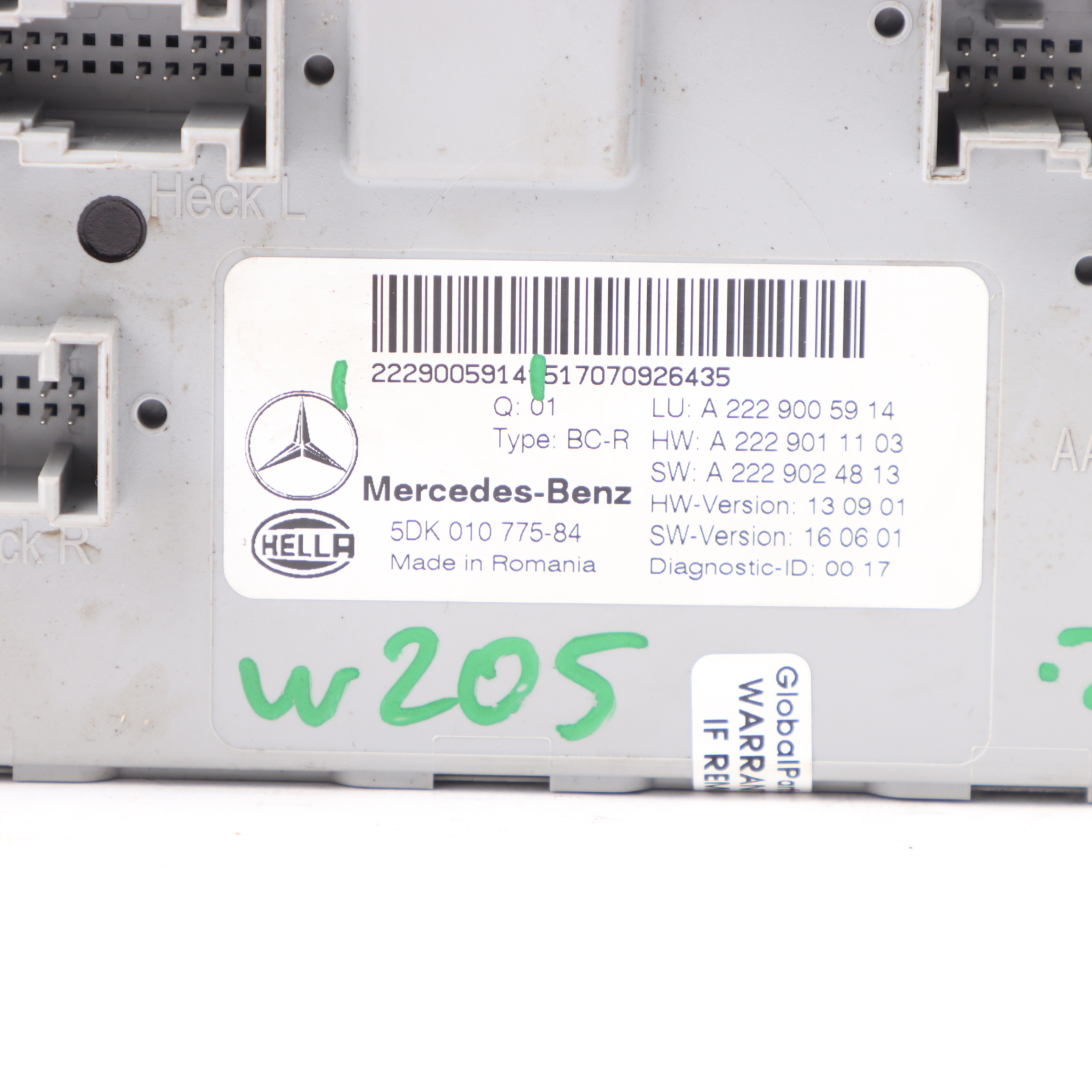 Mercedes W205 Hinten SAM Modul Steuergerät A2229005914