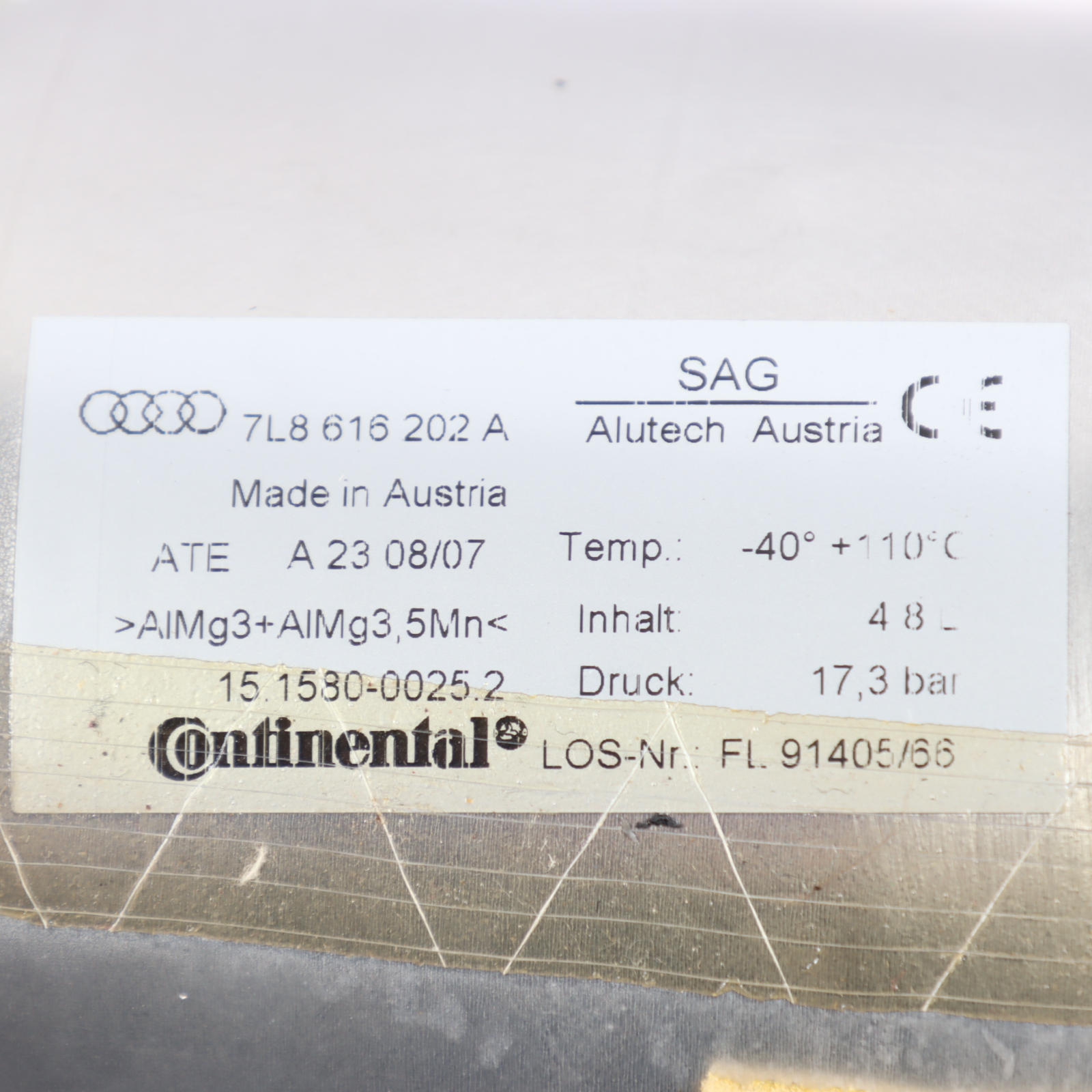 Audi Q7 Luftfederung Hinten Druckbehälter Reservoir Flasche 7L8616202A