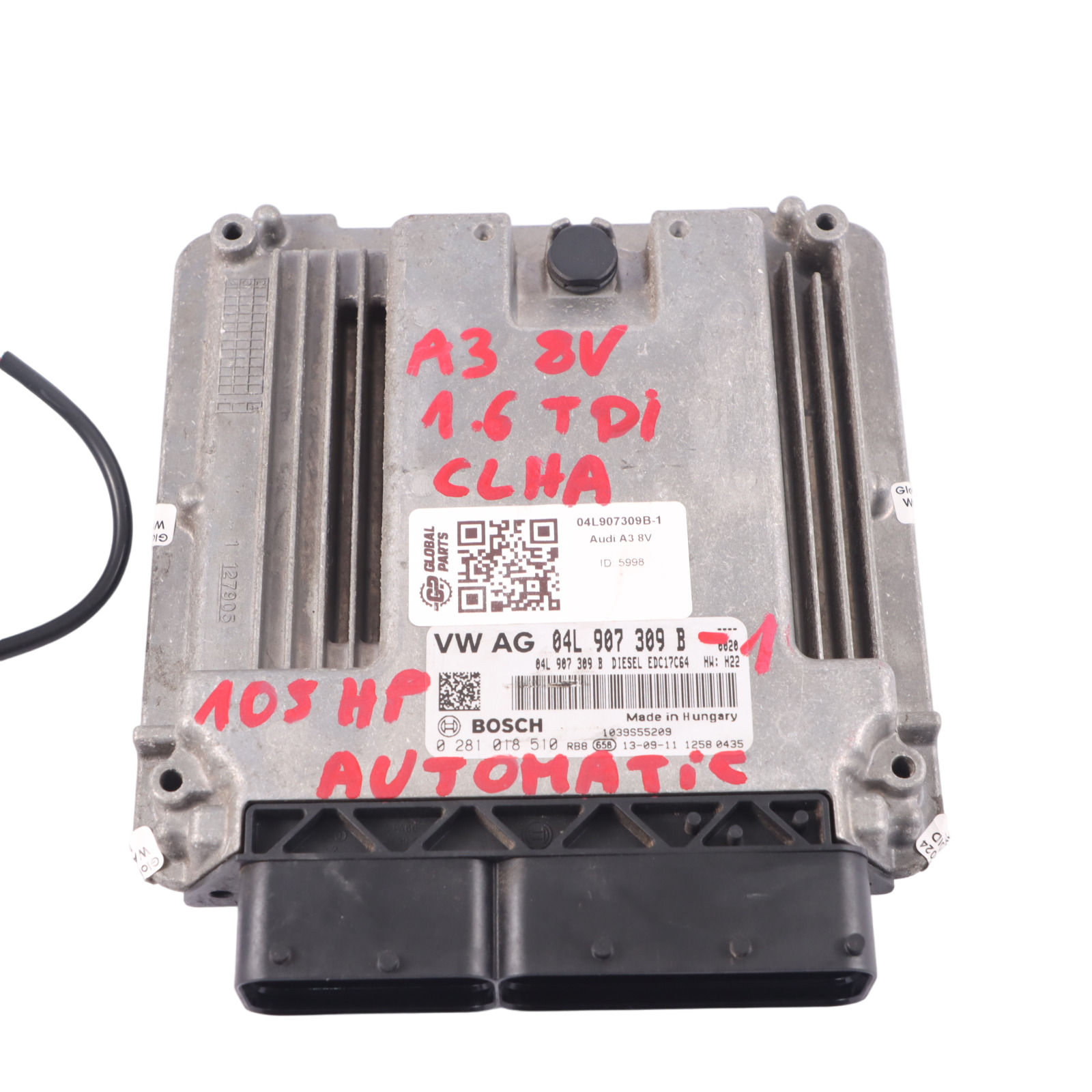 Audi A3 8V 1.6 TDI CLHA 105HP Motoreinheit ECU Kit 04L907309B Schlüssel Zündung