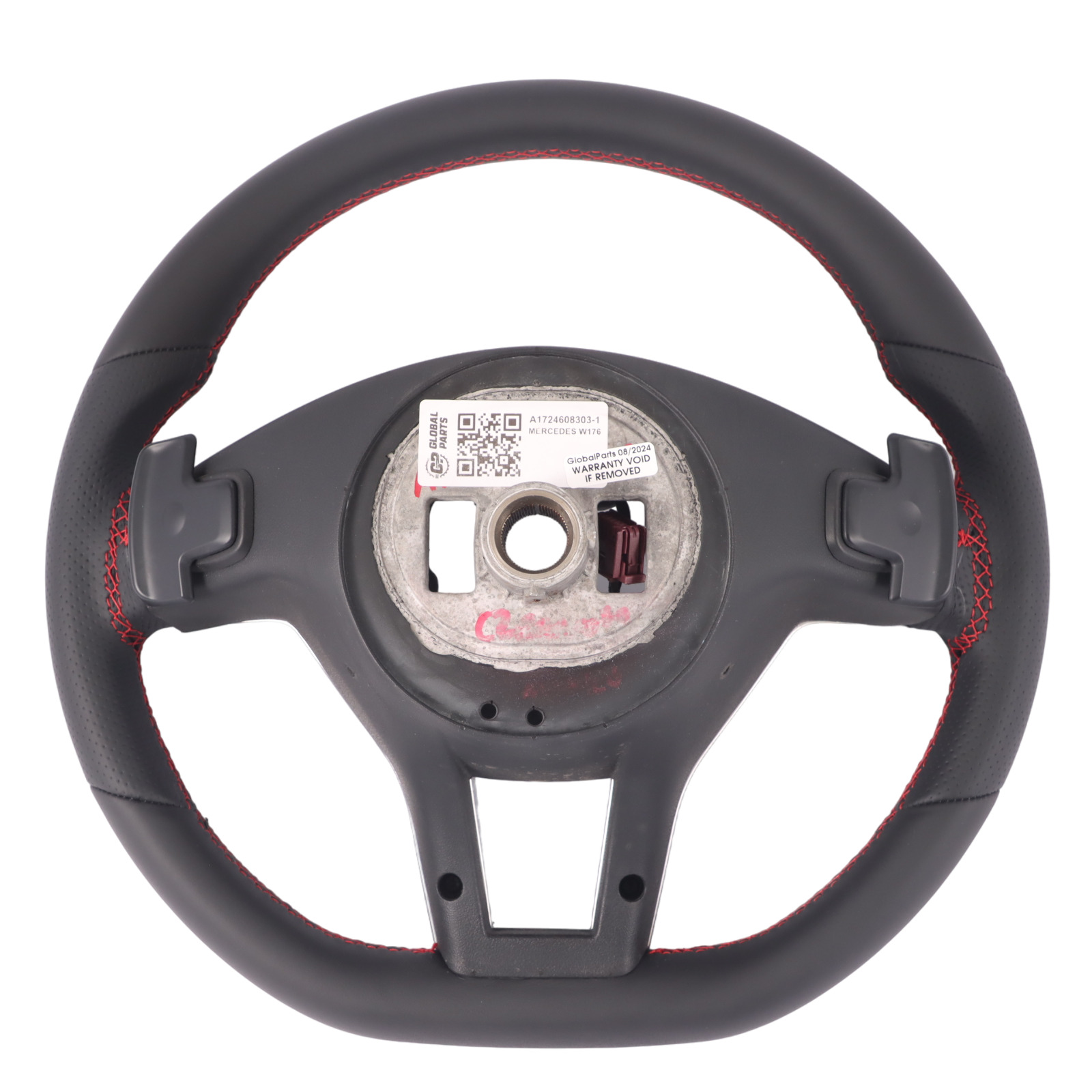 Steering Wheel Mercedes C117 W176 NEW Black Leather Red Threads Paddle Shift