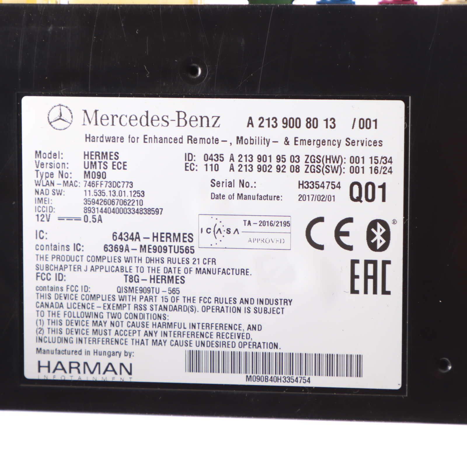 Bluetooth Modul Mercedes W176 W213 Steuergerät A2139008013