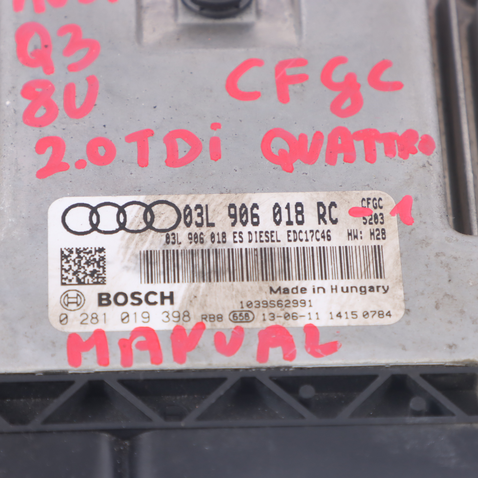 Audi Q3 8U 2.0 TDI CFGC Quattro Motor ECU Kit 03L906018RC Zündschlüssel Manual