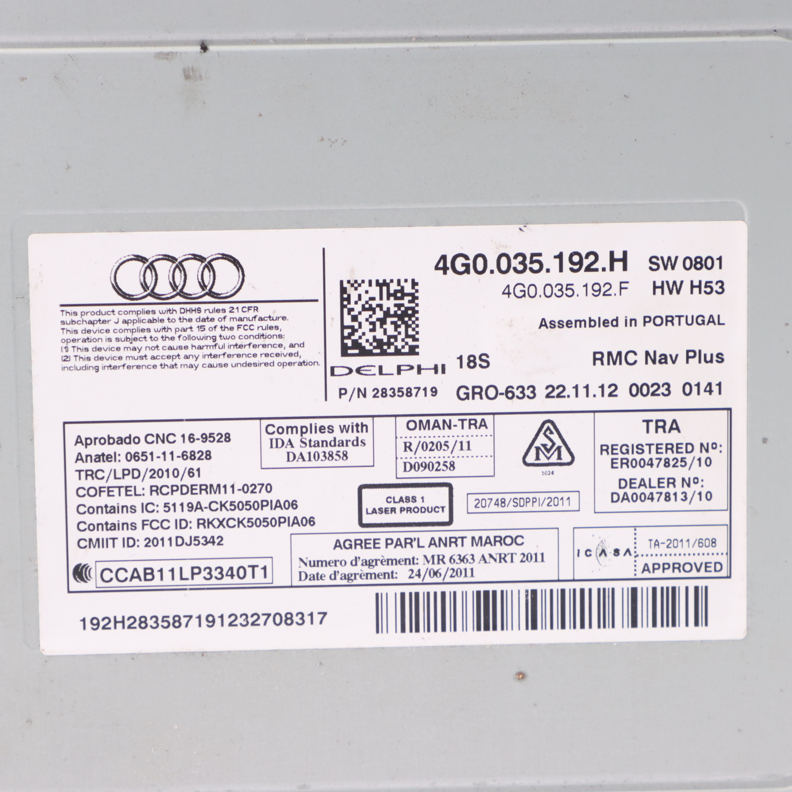 Audi A6 C7 Multimedia Radio CD Spieler Kopfeinheit 4G0035192H