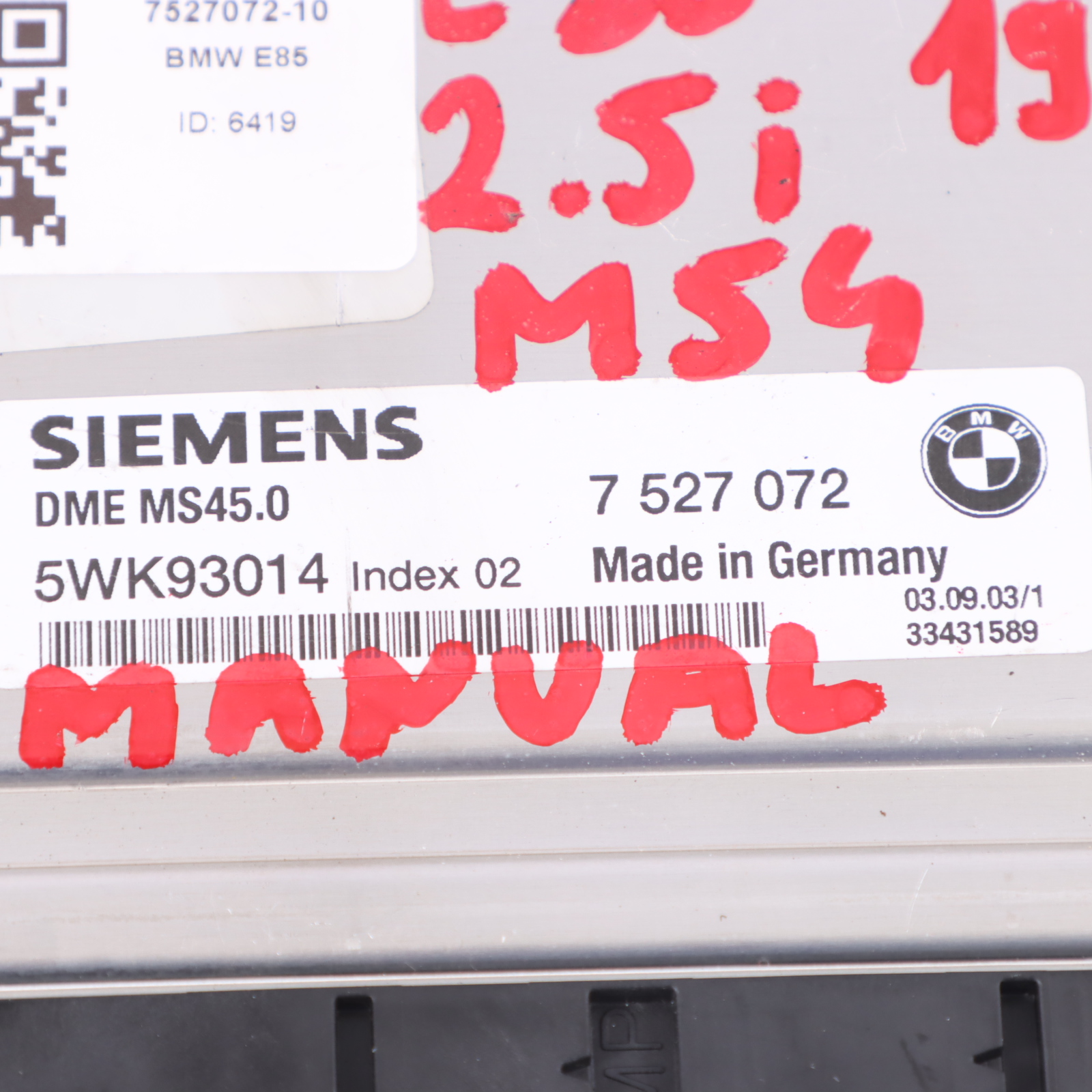 BMW Z4 E85 2.5i Motor M54 192PS Motor ECU Kit EWS3 2 Schlüssel 7527072 Manual