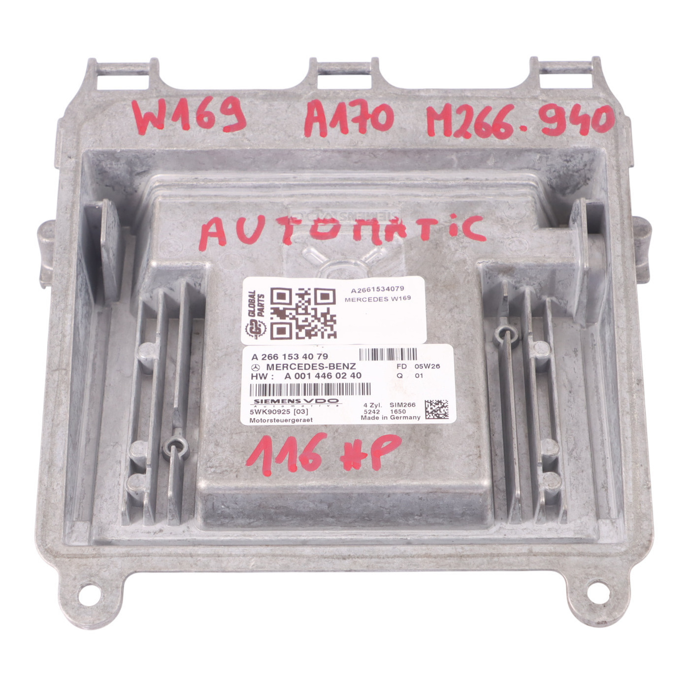 Mercedes W169 A170 266.940 116HP Motorsteuergerät ECU A2661534079 Automatik