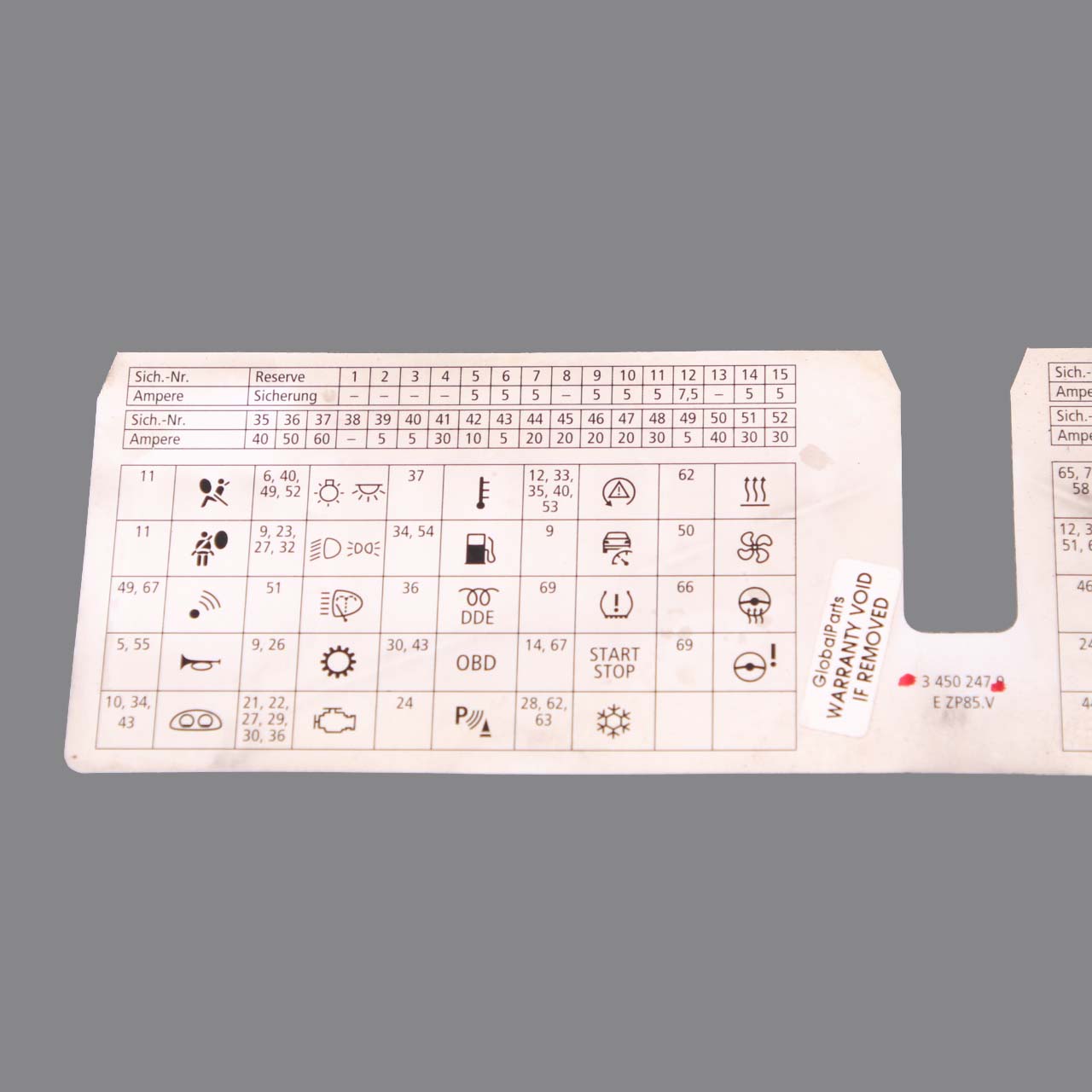 BMW X3 E83 LCI Karte  Sicherungskasten Gruppierung Diagramm 3450247