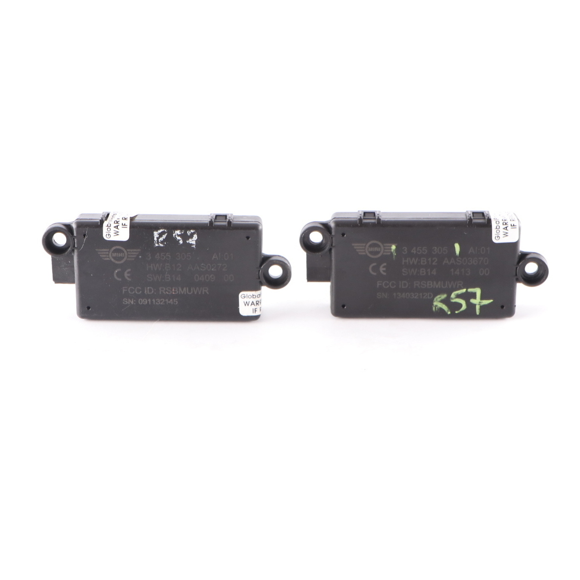 2 x Mini R57 R58 R59 DWA Tür alarm anlage Modul Steuergerät Satz 3455305