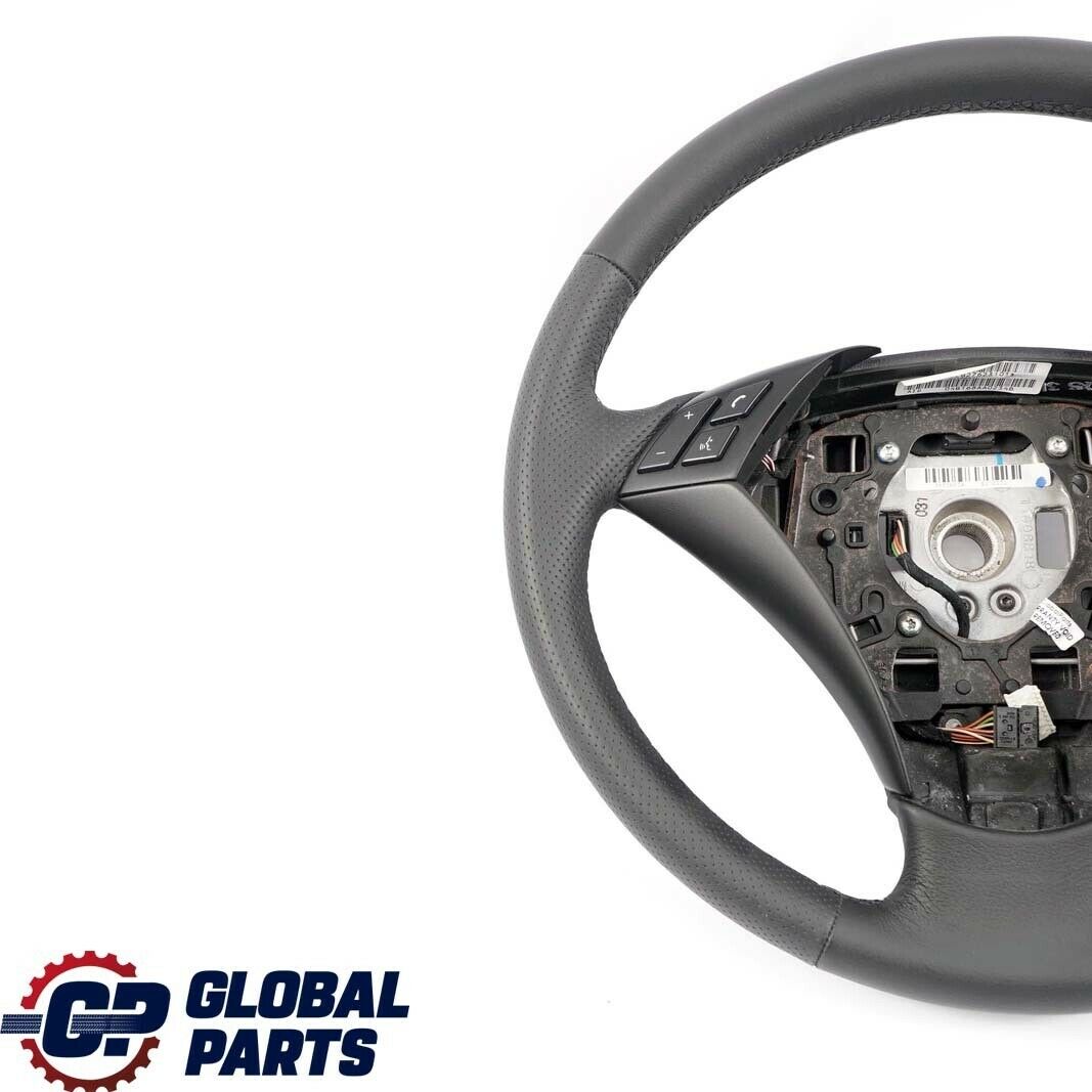 BMW 5 Series E60 E61 NEW Black Leather Steering Wheel Black Threads