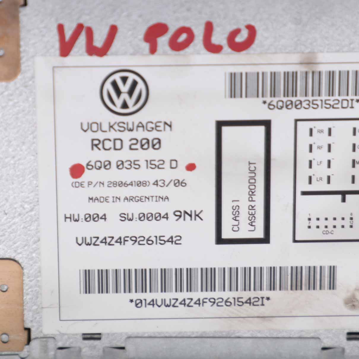 VW Volkswagen Polo 4 9N Radio CD Spieler Stereo Audio Hauptgerät 6Q0035152D