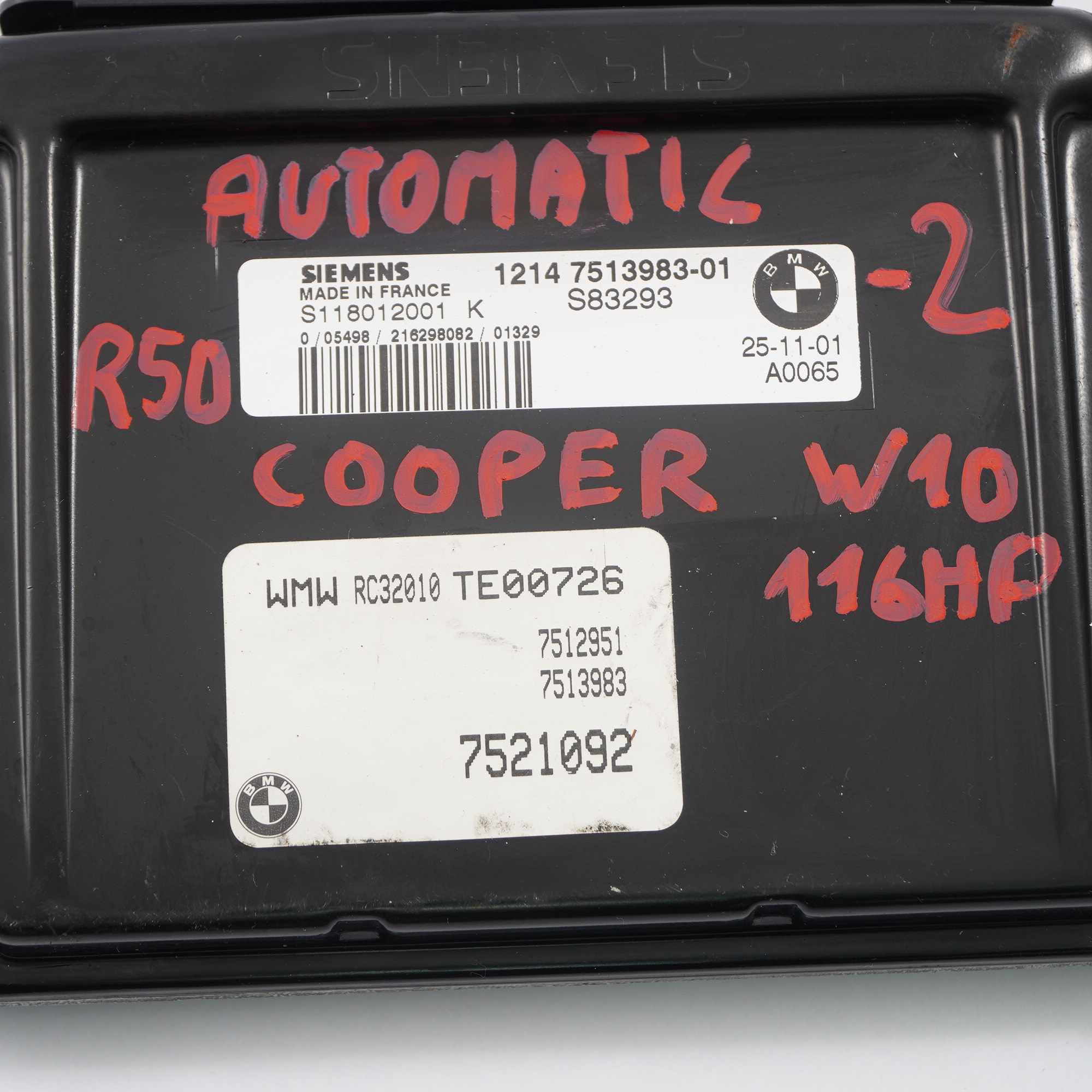 Mini Cooper R50 W10 116HP ECU Steuergerät DME 7513983 EWS Schlüssel Automatik