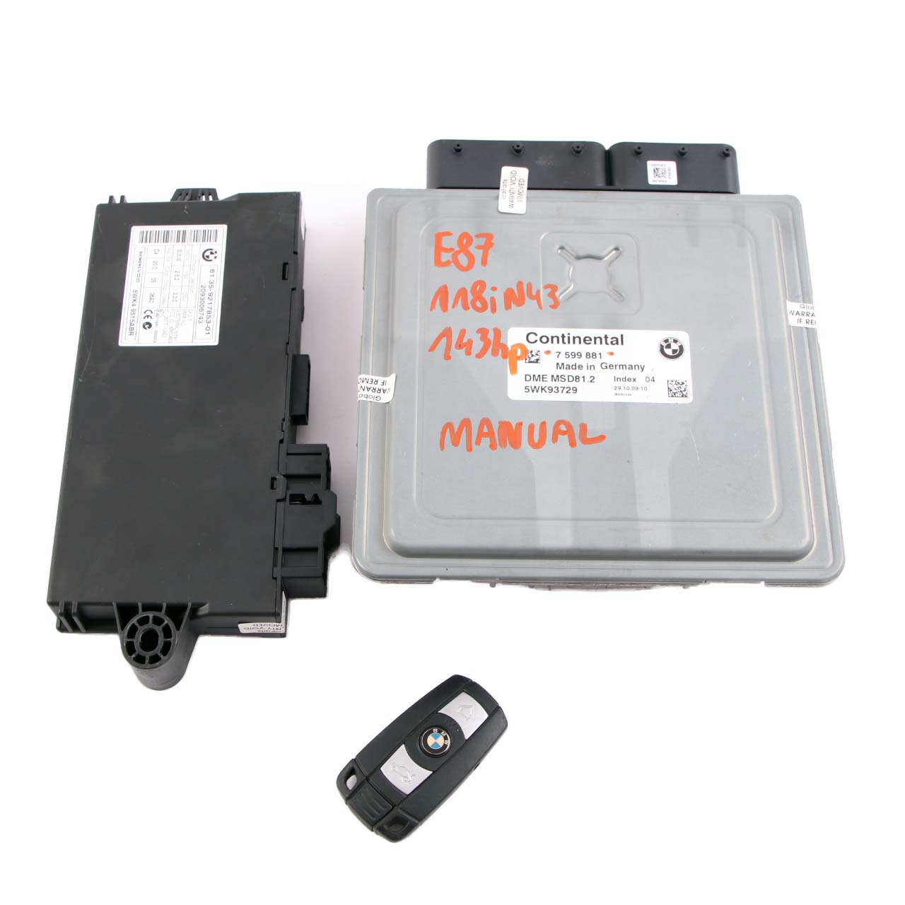 BMW E87 LCI E90 E91 118i 318i Benzi N43 143PS ECU KIT DME 7599881 CAS3 Schlüssel