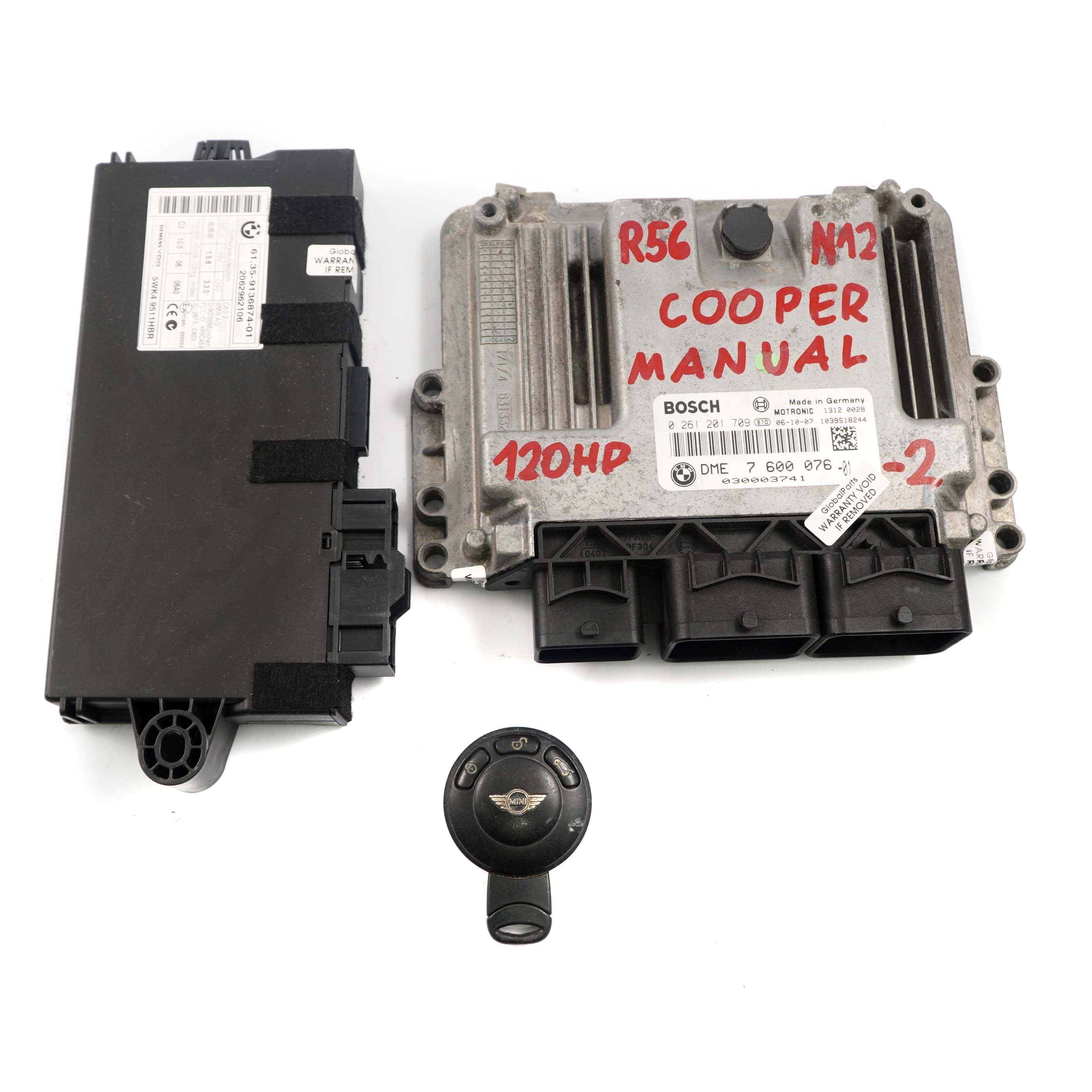 Mini R55 R56 N12 1.6 120PS ECU Steuergerät DME CAS3 + Schlüssel Schalbetriebe