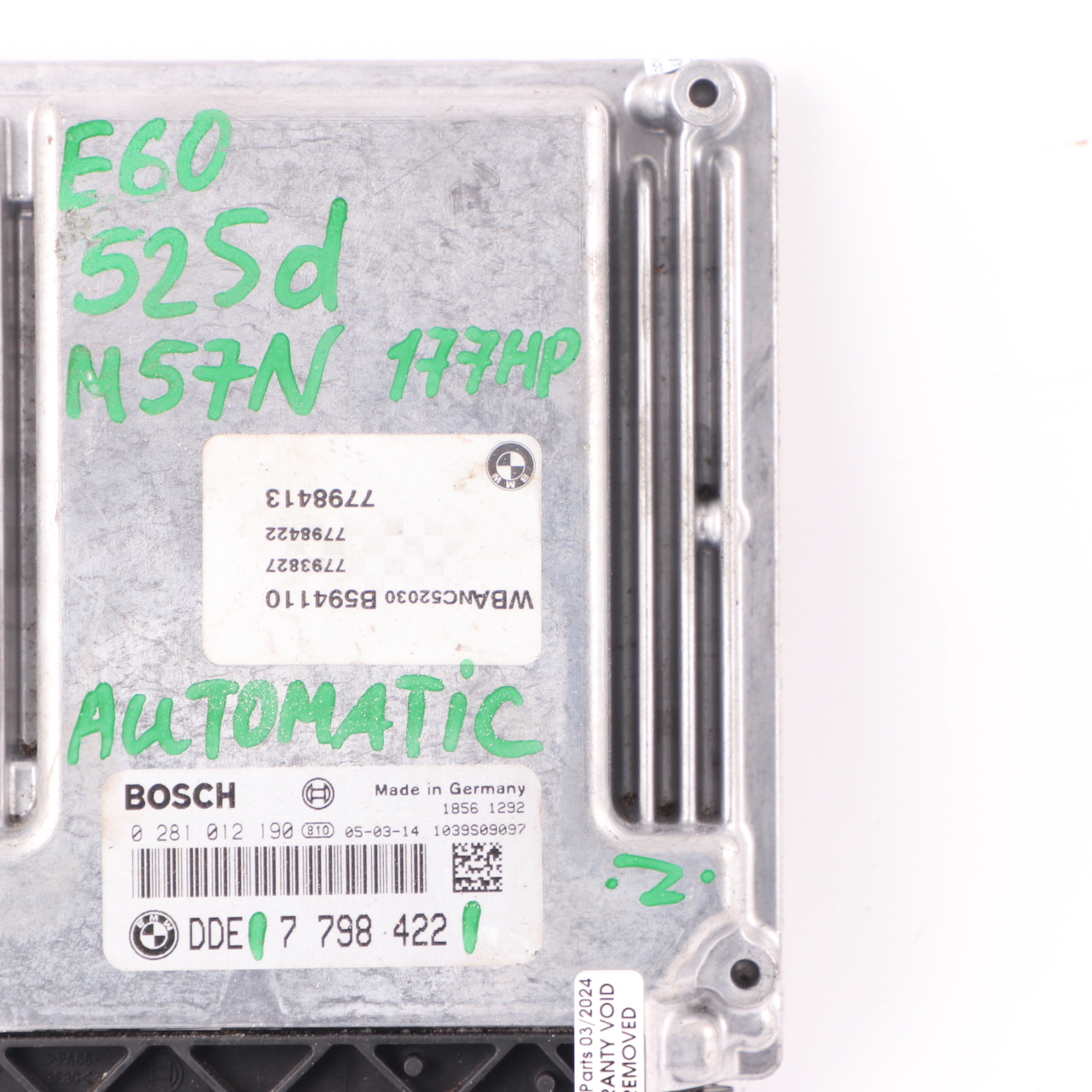 BMW E60 E61 525d M57N 177HP Motorsteuergerät ECU DDE 7798422 Automatik