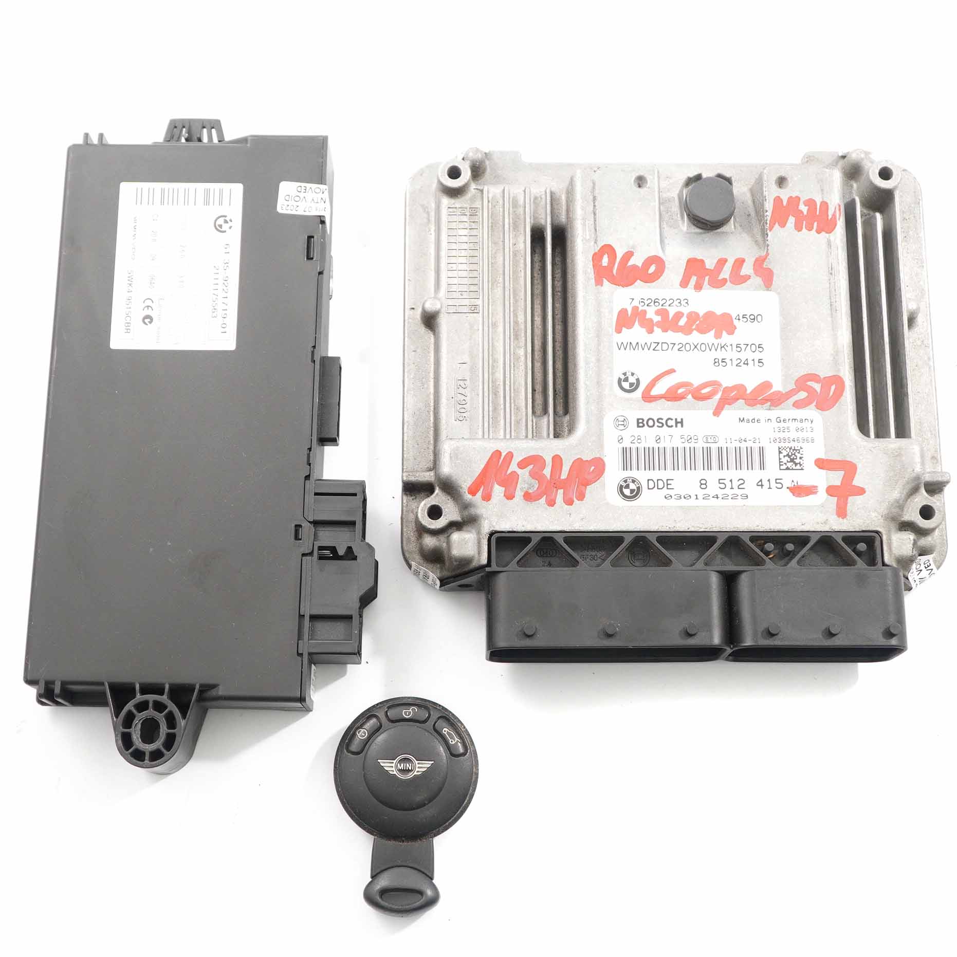 Mini Cooper SD R60 ALL4 N47N 143HP Motor ECU Kit DDE 8512415 CAS3 Schlüssel