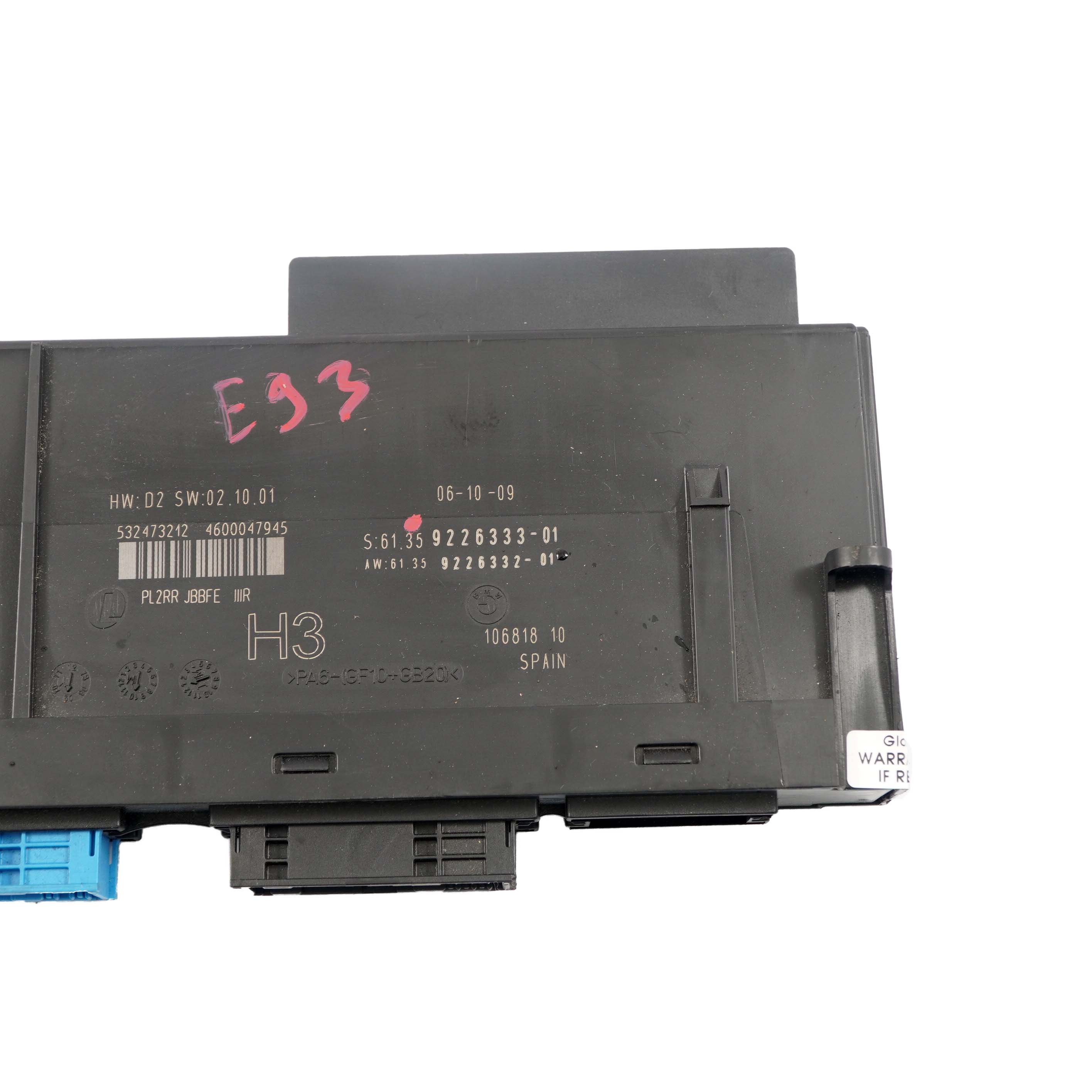 BMW 3 er E93 ECU Body Control Module H3 Anschlussdose PL2RR JBBFE IIIR 9226333