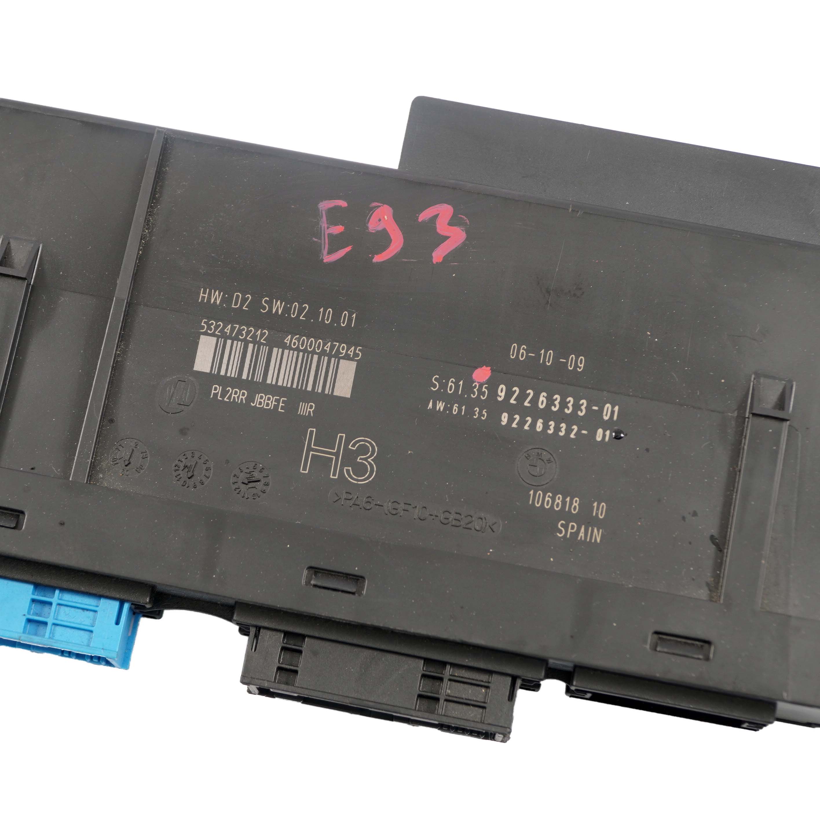 BMW 3 er E93 ECU Body Control Module H3 Anschlussdose PL2RR JBBFE IIIR 9226333