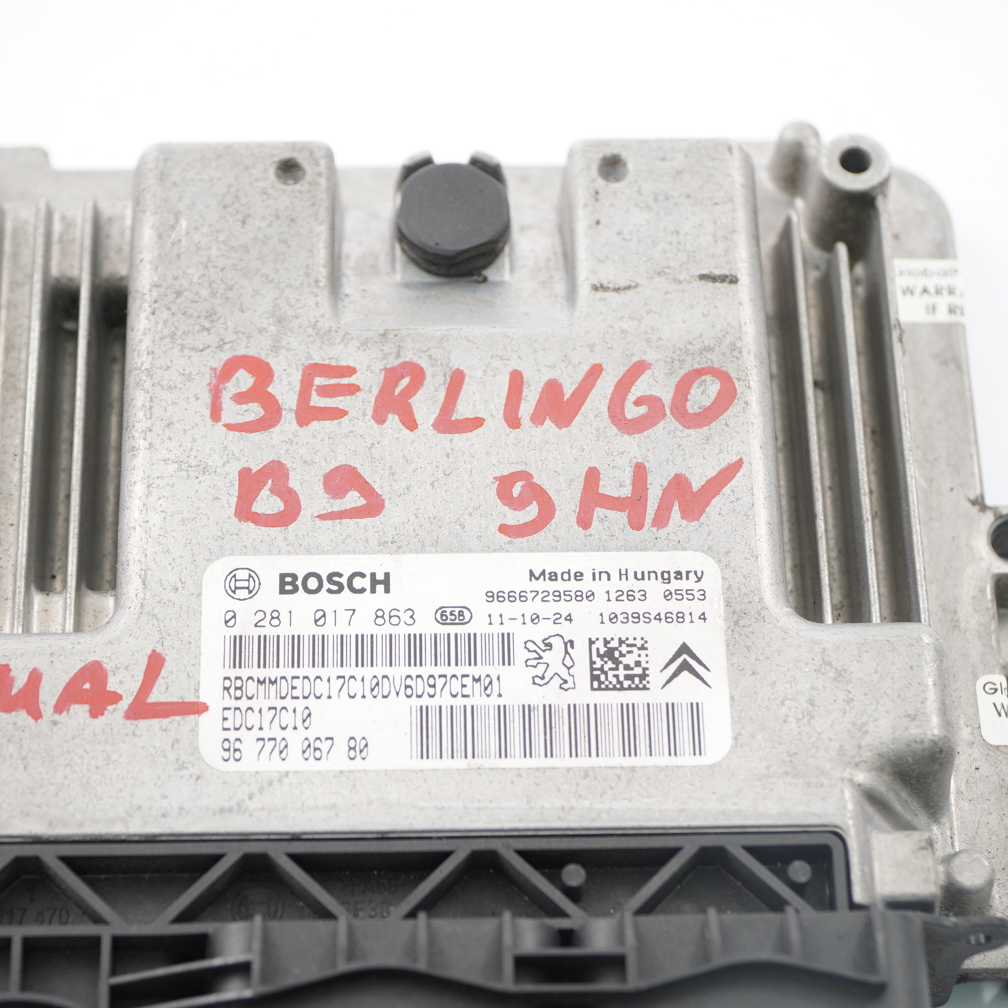 Citroen Berlingo B9 1.6 HDI 9TKM Motorsteuergerät ECU EDC 9677006780 Handbuch