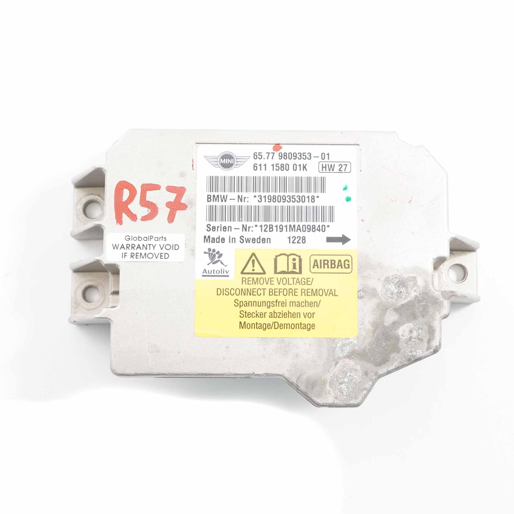 Mini R57 LCI R59 Cabrio Airbag ECU Steuergerät Modul 9809353