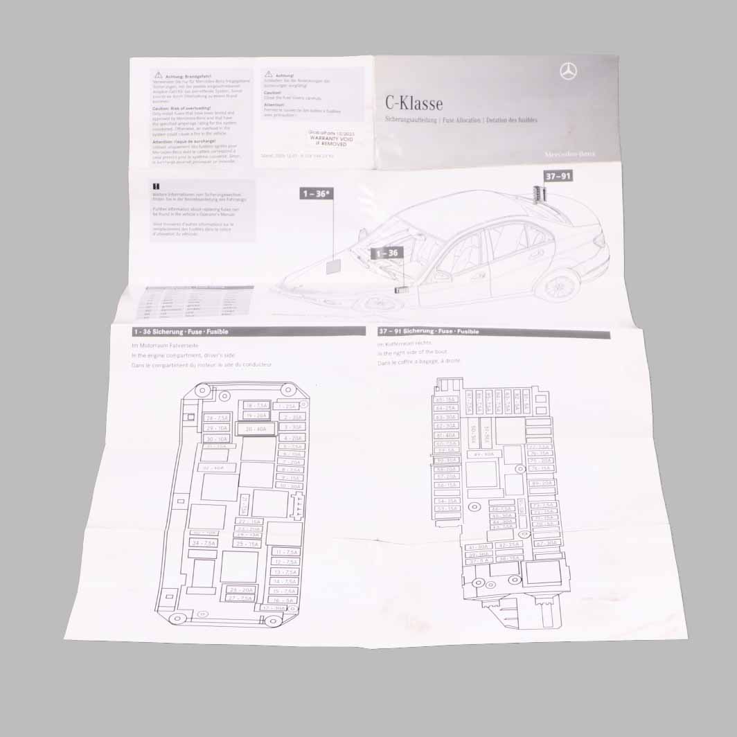 Mercedes W204 Sicherungskasten Gruppierung Sicherung Platzierung Karte Diagramm