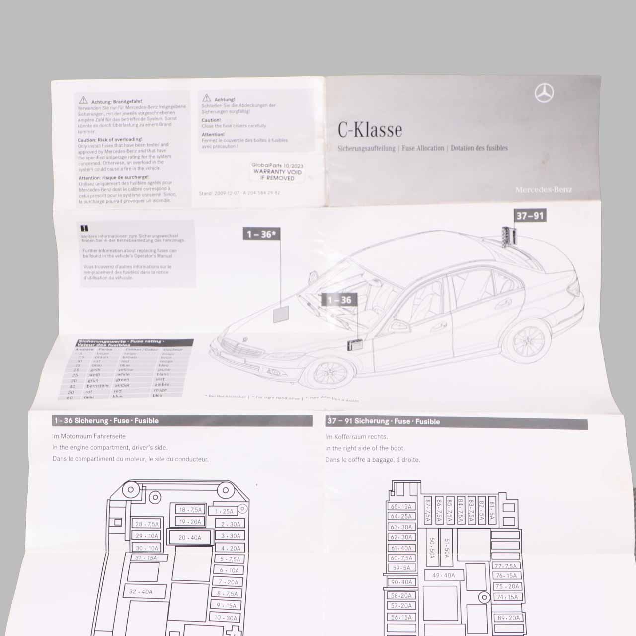 Mercedes W204 Sicherungskasten Gruppierung Sicherung Platzierung Karte Diagramm