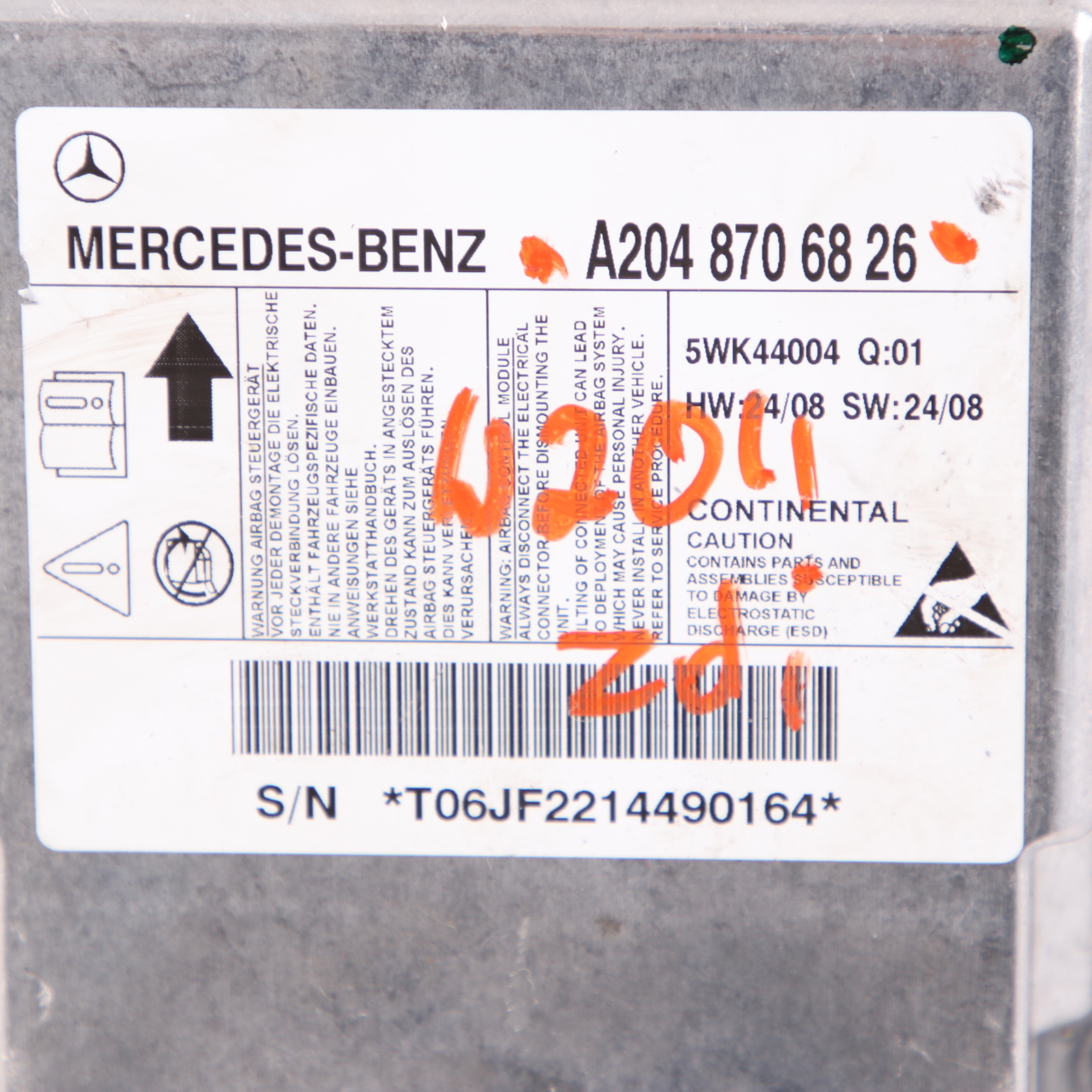 Mercedes W204 ECU Steuergerät Sensor Modul Airbag A2048706826