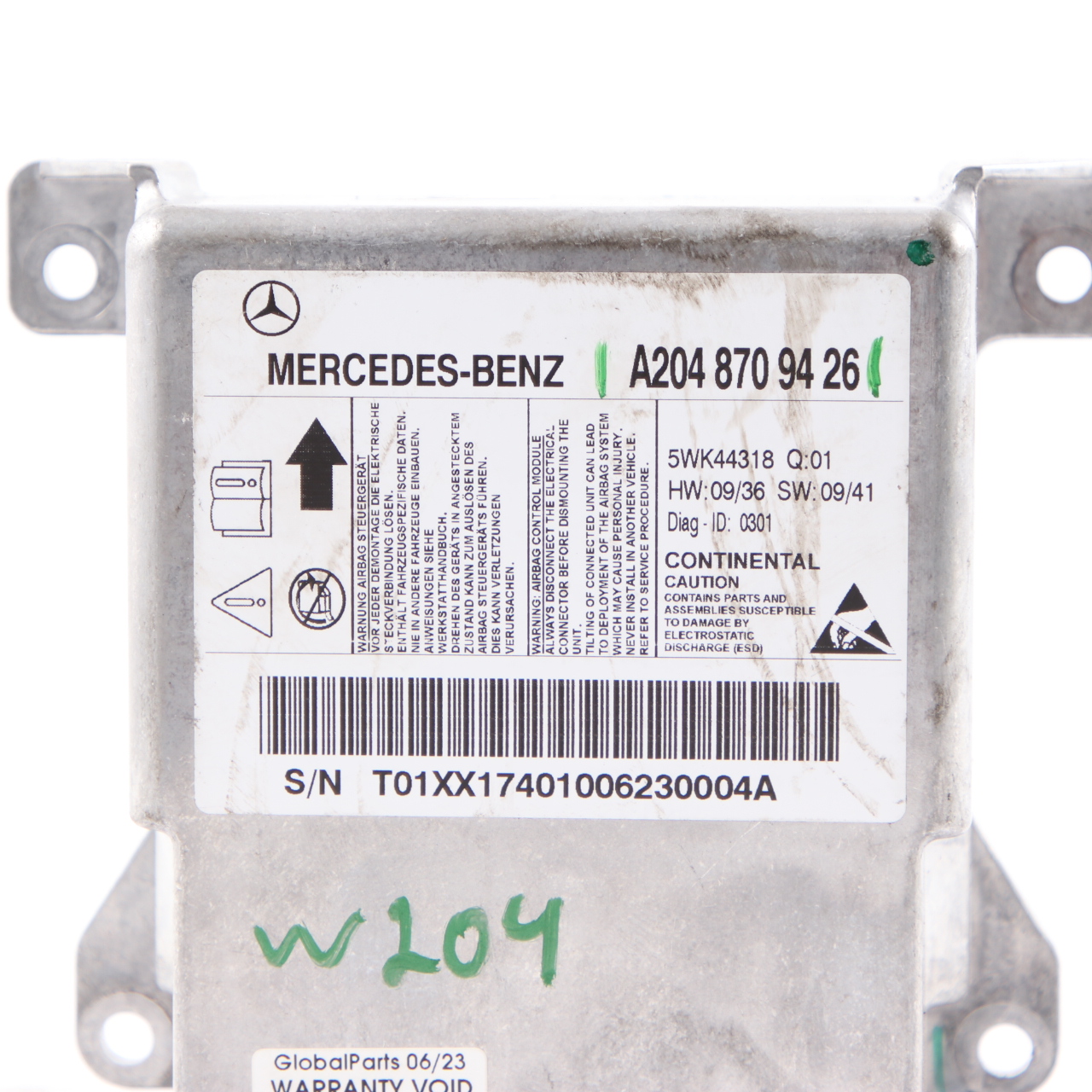 Mercedes W204 Airbag Modul Steuergerät SRS Sensor ECU A2048709426