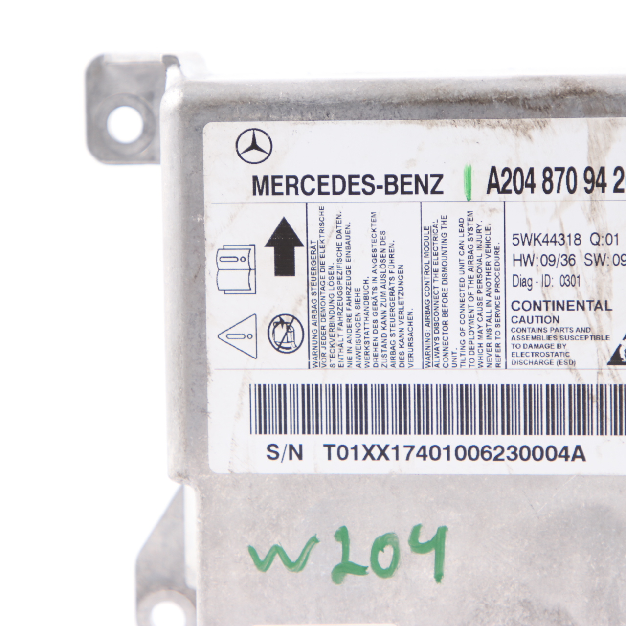 Mercedes W204 Airbag Modul Steuergerät SRS Sensor ECU A2048709426