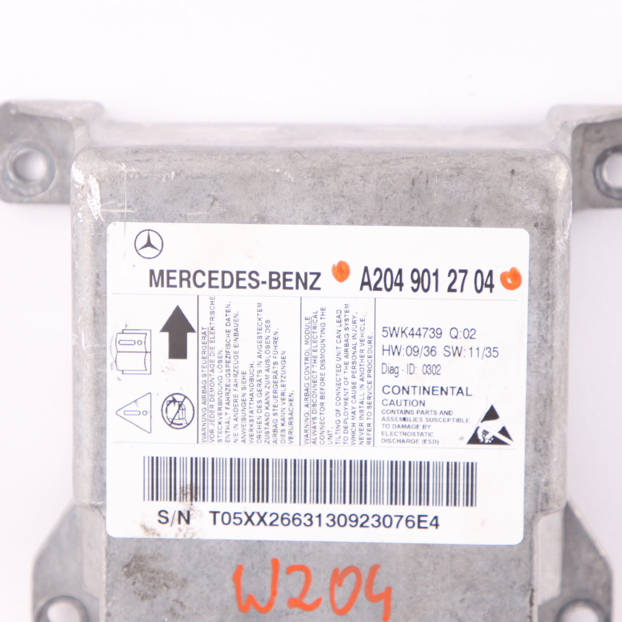 Mercedes W204 ECU Steuergerät Crash Impact Sensor Modul Airbag A2049012704