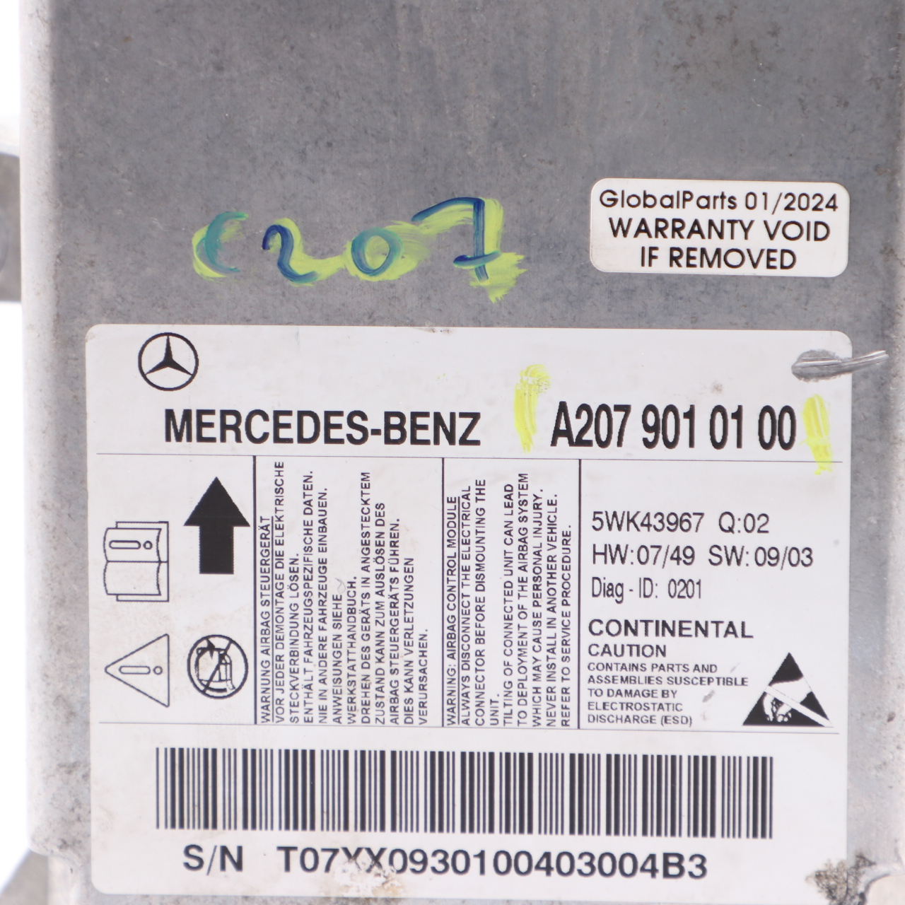 Airbagmodul Mercedes W207 C207 Coupe Air SRS Steuergerät ECU A2079010100