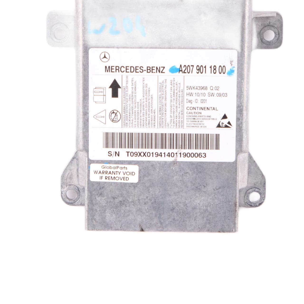 Mercedes W204 W207 Steuergerät ECU Sensor Modul Air SRS Bag A2079011800