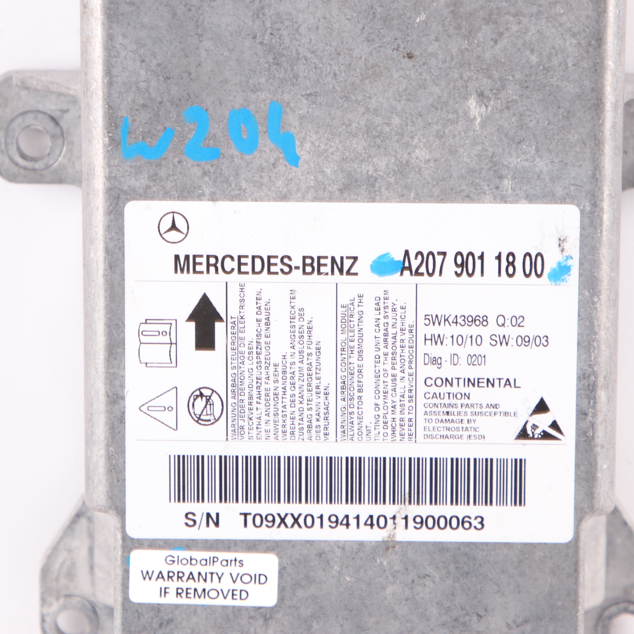 Mercedes W204 W207 Steuergerät ECU Sensor Modul Air SRS Bag A2079011800