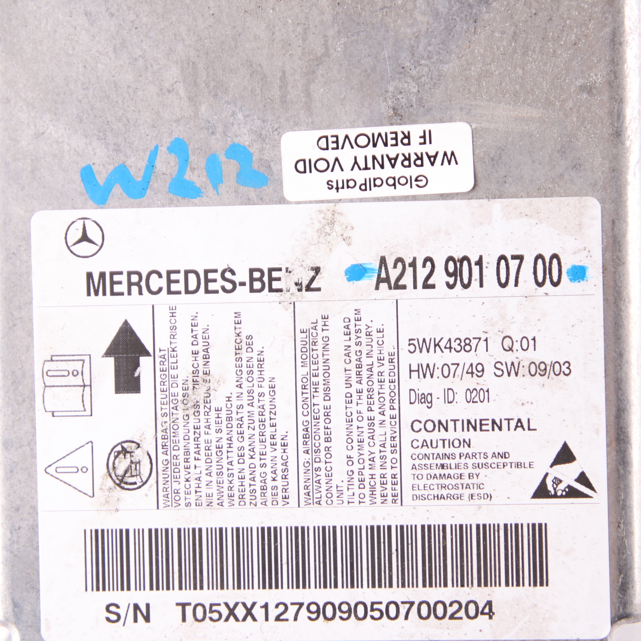 Mercedes W212 ECU Steuergerät Sensor Modul Airbag A2129010700