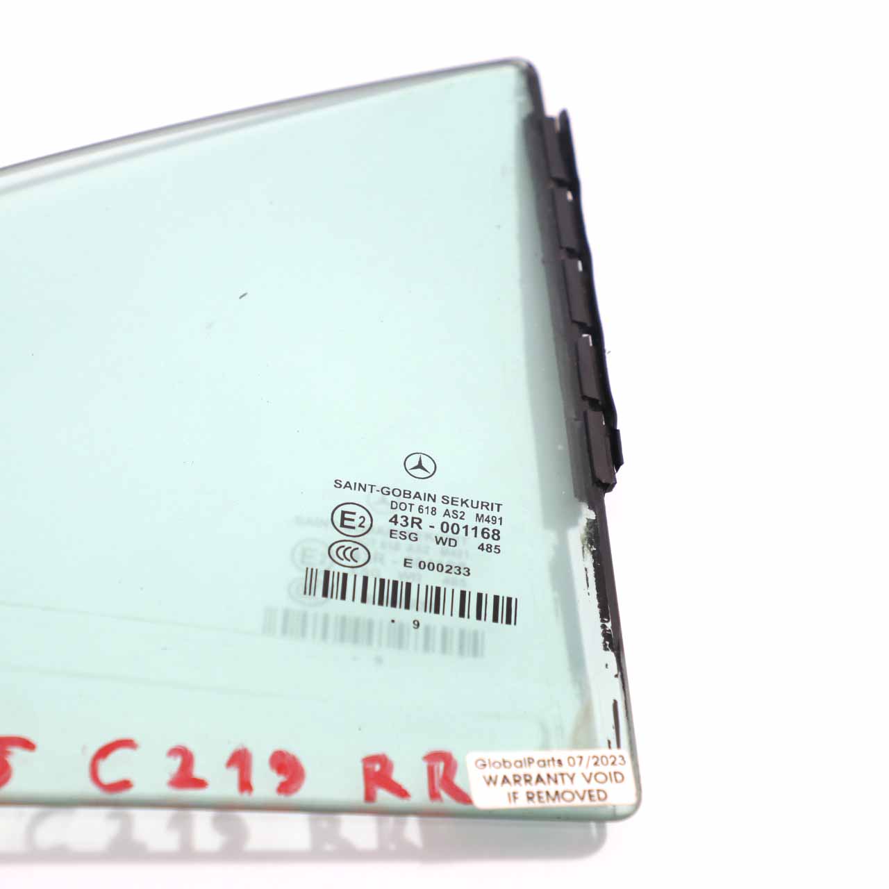 Mercedes C219 Window Glass Rear Door Right O/S Quarter Green AS2 A2197301055